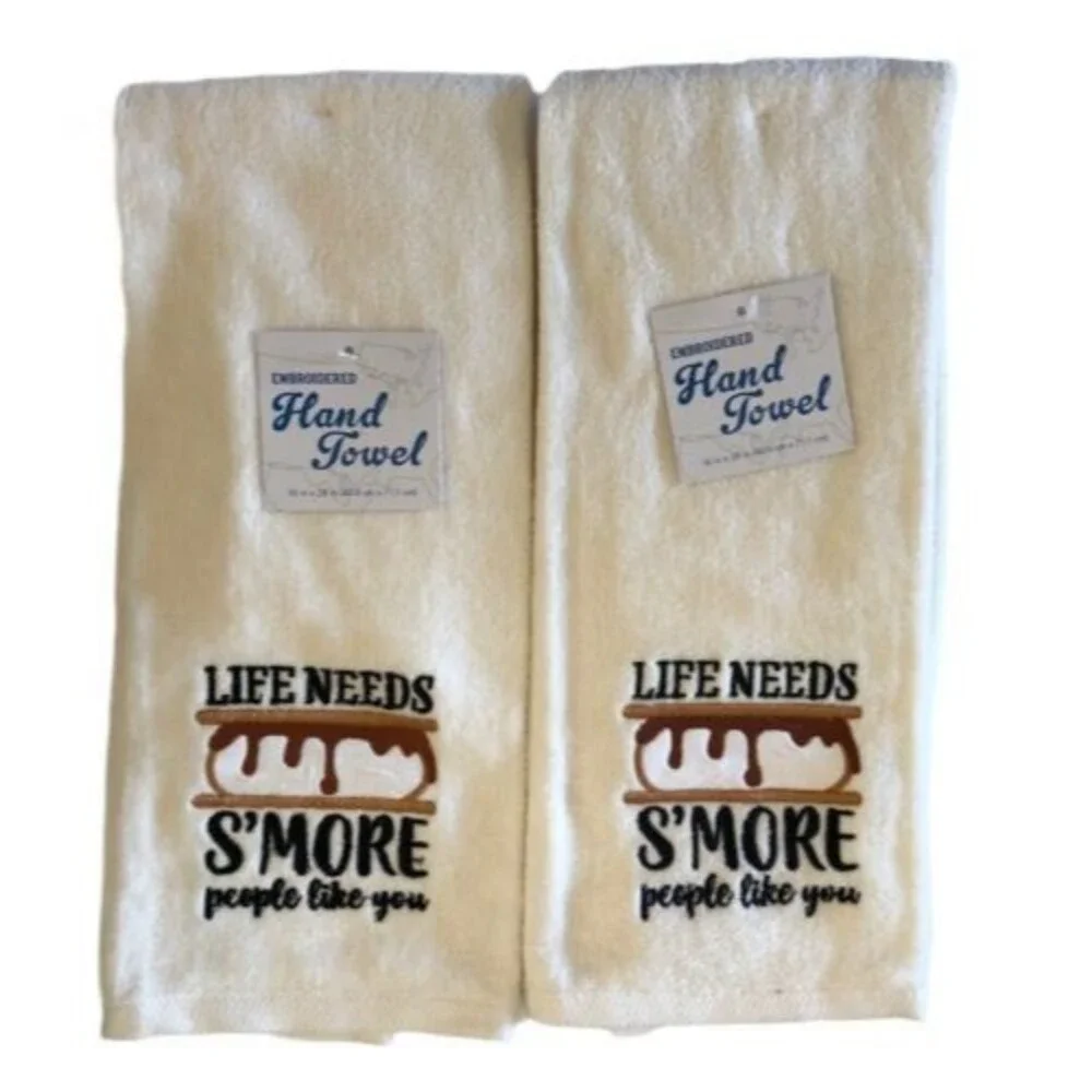 Embroidered Hand Towels Bathroom Life Needs Smore People Like You Set of 2